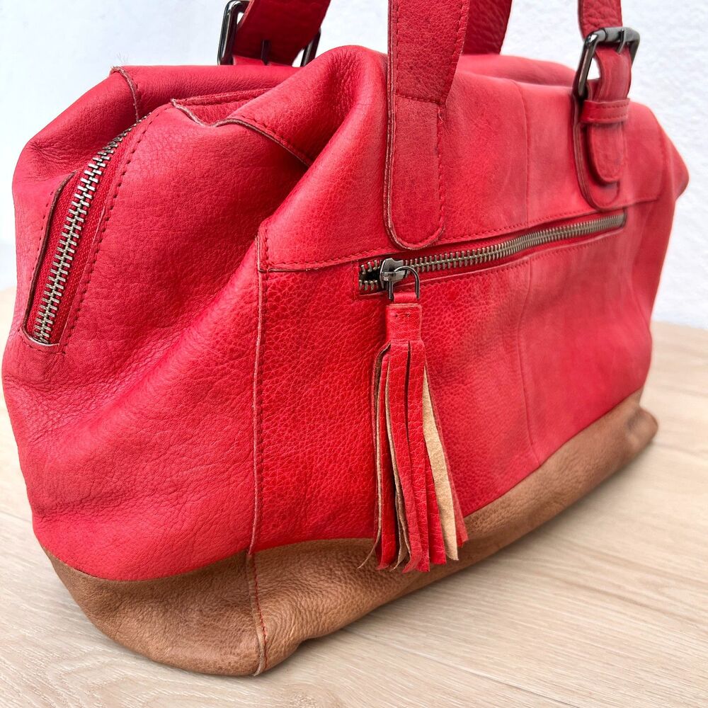 Salvador Bachiller Genuine Leather Cherry Red Callie Collection Satchel Purse - Picture 7 of 16